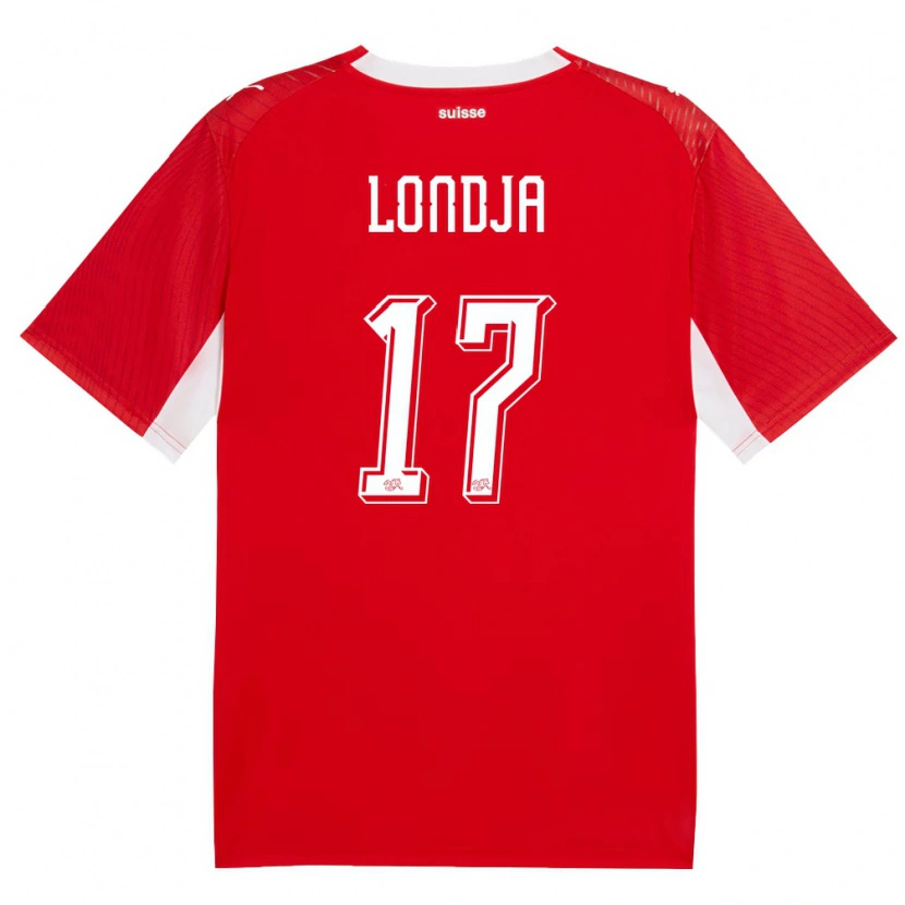 Danxen Pánské Švýcarsko Ruben Londja #17 Červená Bílá Domů Hráčské Dresy 26-28 Dres
