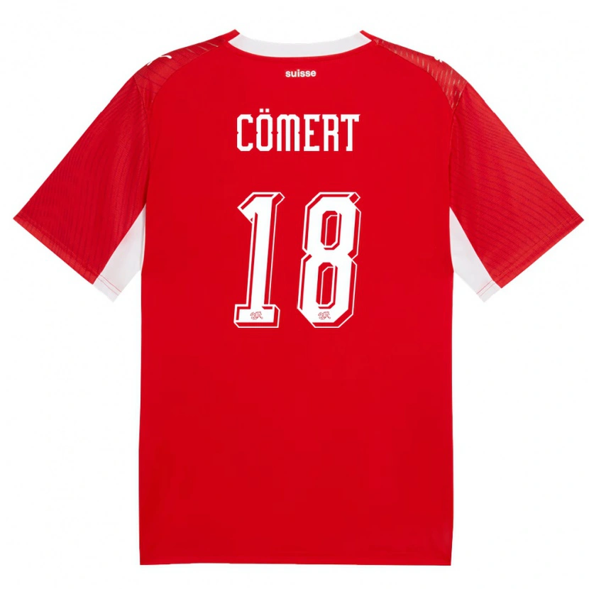 Danxen Pánské Švýcarsko Eray Cömert #18 Červená Bílá Domů Hráčské Dresy 26-28 Dres