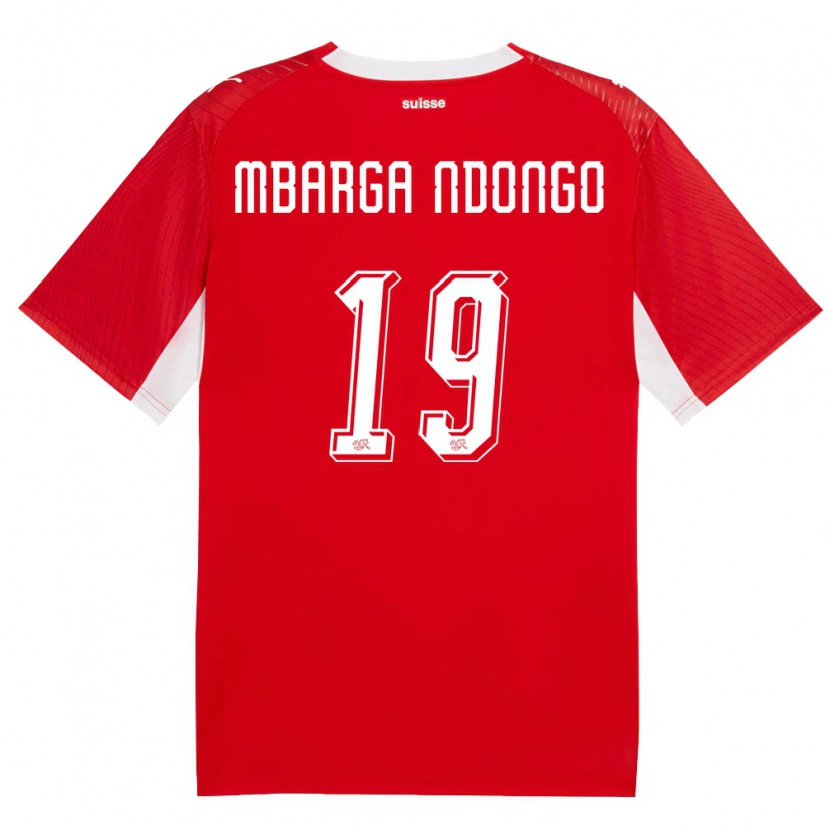 Danxen Pánské Švýcarsko Ernest Mbarga Ndongo #19 Červená Bílá Domů Hráčské Dresy 26-28 Dres