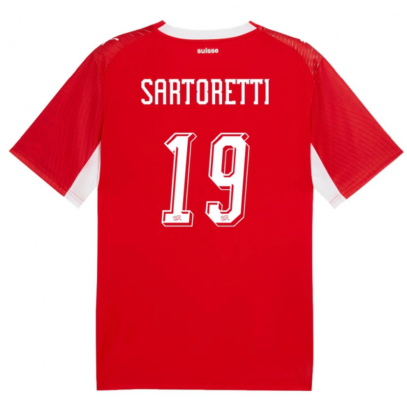 Danxen Pánské Švýcarsko Malko Sartoretti #19 Červená Bílá Domů Hráčské Dresy 26-28 Dres