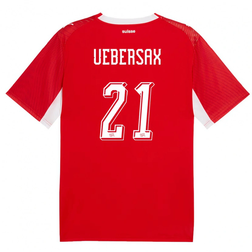 Danxen Pánské Švýcarsko Jan Uebersax #21 Červená Bílá Domů Hráčské Dresy 26-28 Dres