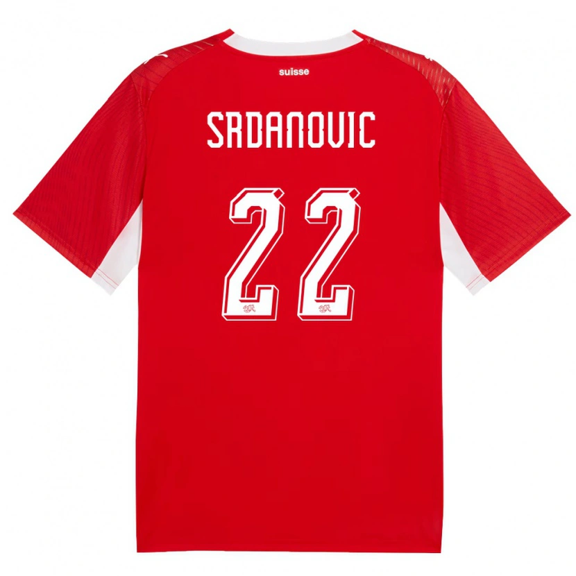 Danxen Pánské Švýcarsko Loun Srdanovic #22 Červená Bílá Domů Hráčské Dresy 26-28 Dres