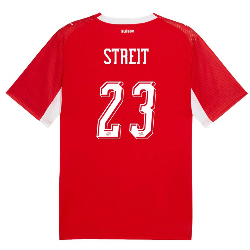 Danxen Pánské Švýcarsko Noah Streit #23 Červená Bílá Domů Hráčské Dresy 26-28 Dres