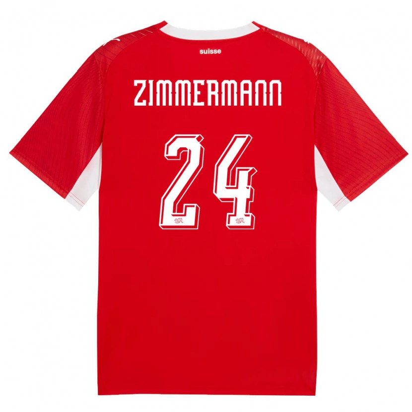 Danxen Pánské Švýcarsko Mio Zimmermann #24 Červená Bílá Domů Hráčské Dresy 26-28 Dres