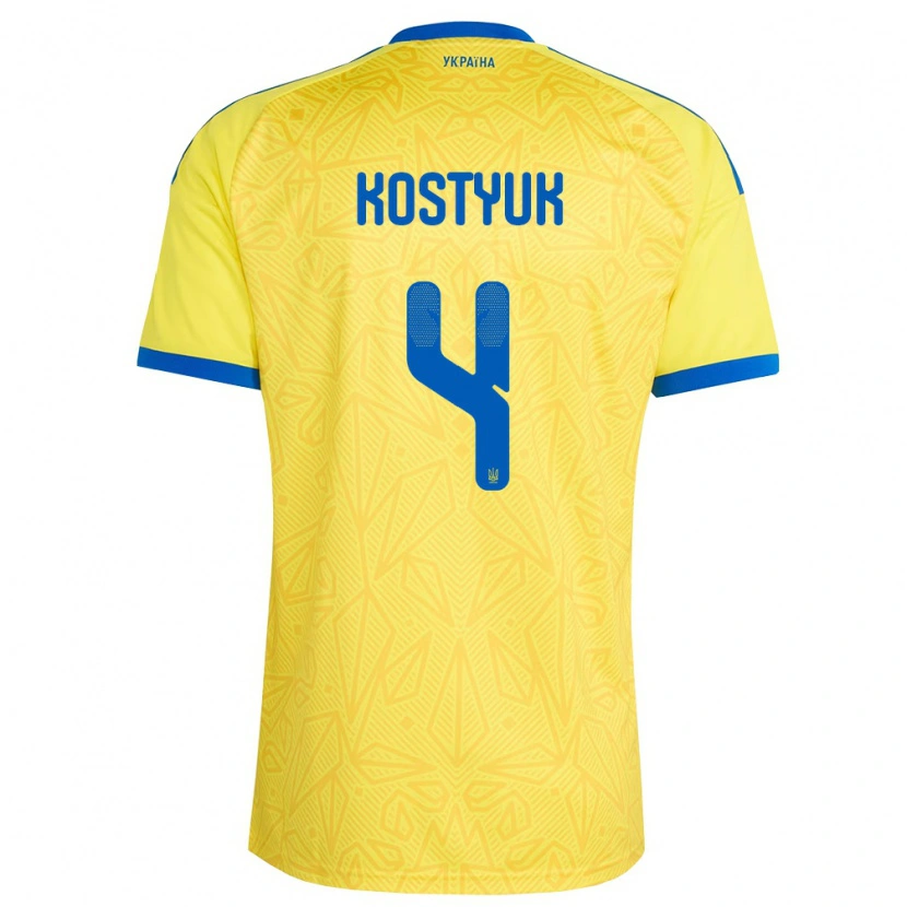 Danxen Pánské Ukrajina Yegor Kostyuk #4 Žlutá Modrá Domů Hráčské Dresy 26-28 Dres