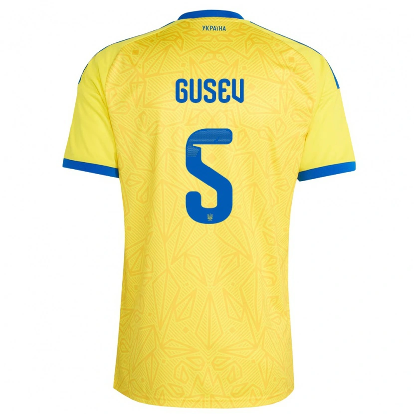 Danxen Pánské Ukrajina Oleksiy Gusev #5 Žlutá Modrá Domů Hráčské Dresy 26-28 Dres