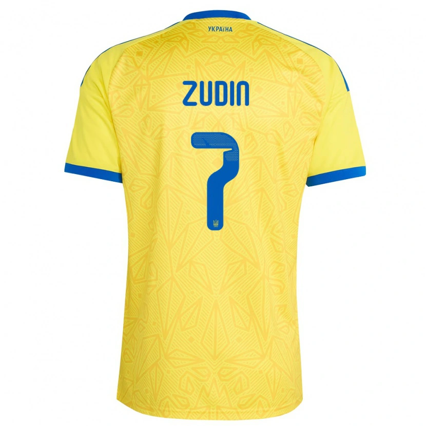 Danxen Pánské Ukrajina Dmytro Zudin #7 Žlutá Modrá Domů Hráčské Dresy 26-28 Dres