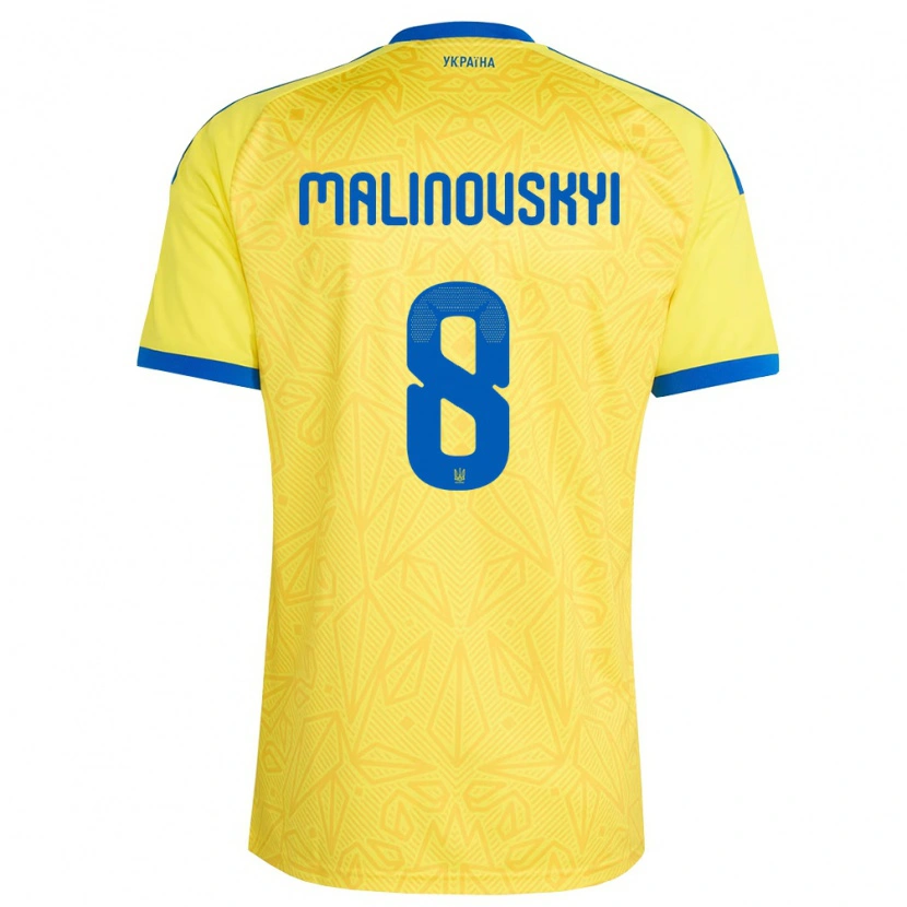 Danxen Pánské Ukrajina Ruslan Malinovskyi #8 Žlutá Modrá Domů Hráčské Dresy 26-28 Dres