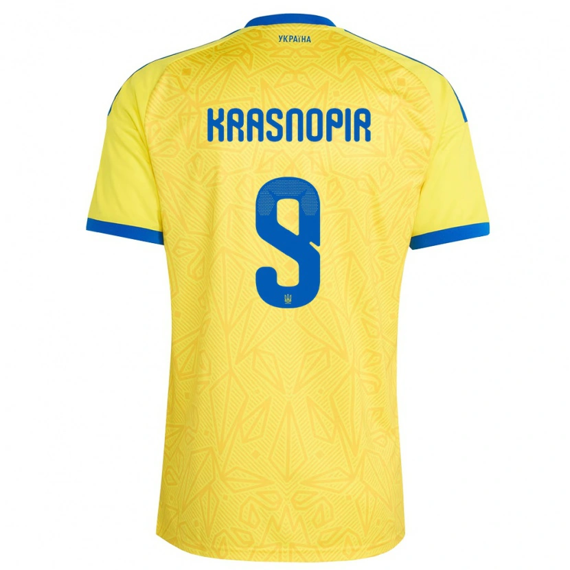 Danxen Pánské Ukrajina Igor Krasnopir #9 Žlutá Modrá Domů Hráčské Dresy 26-28 Dres