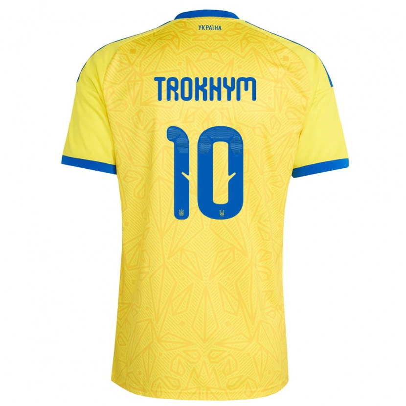 Danxen Pánské Ukrajina Arseniy-Tymofiy Trokhym #10 Žlutá Modrá Domů Hráčské Dresy 26-28 Dres