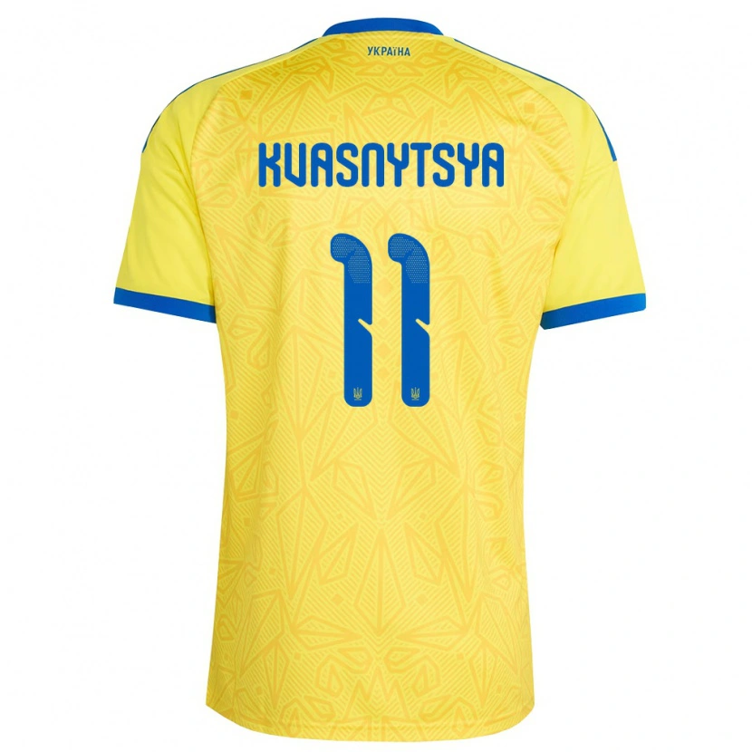 Danxen Pánské Ukrajina Ilya Kvasnytsya #11 Žlutá Modrá Domů Hráčské Dresy 26-28 Dres