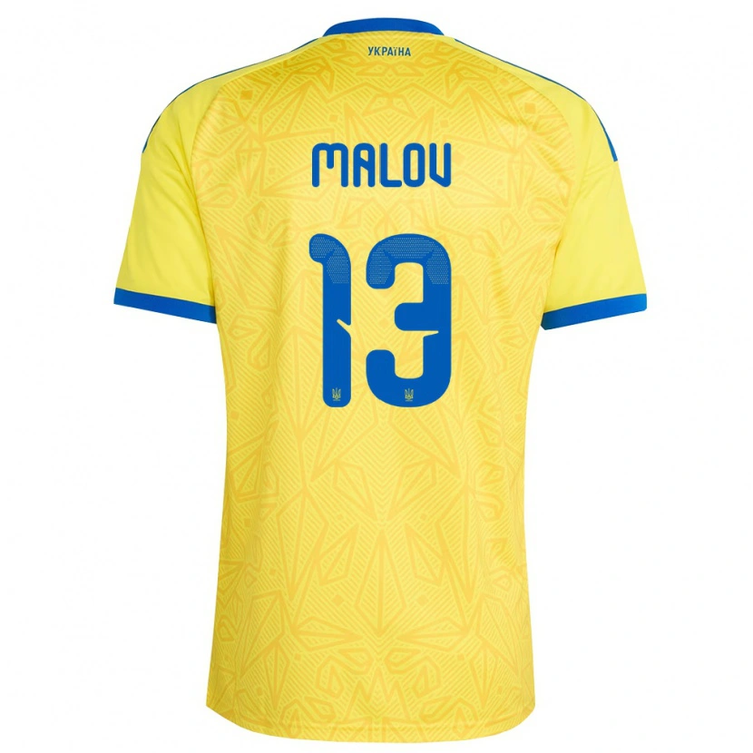 Danxen Pánské Ukrajina Danylo Malov #13 Žlutá Modrá Domů Hráčské Dresy 26-28 Dres