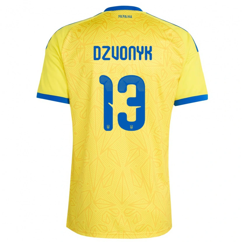 Danxen Pánské Ukrajina Oleksandr Dzvonyk #13 Žlutá Modrá Domů Hráčské Dresy 26-28 Dres
