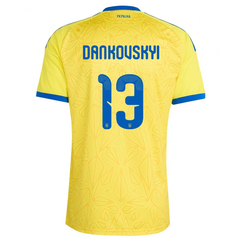 Danxen Pánské Ukrajina Yegor Dankovskyi #13 Žlutá Modrá Domů Hráčské Dresy 26-28 Dres