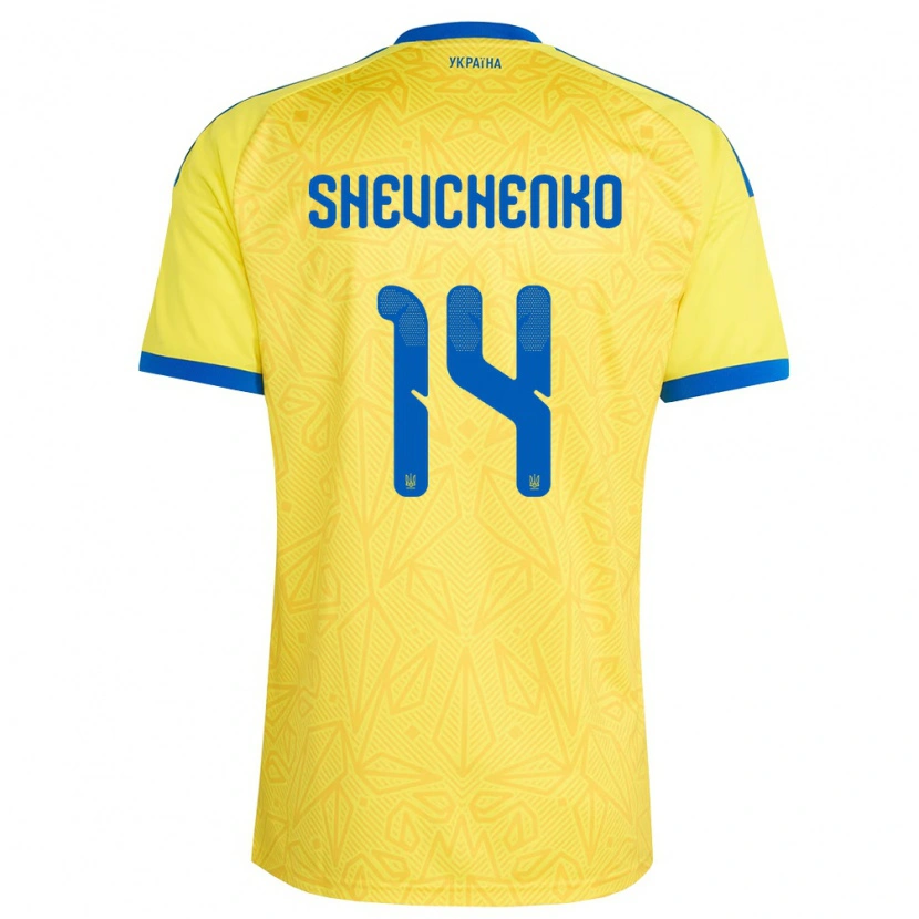 Danxen Pánské Ukrajina Kristian Shevchenko #14 Žlutá Modrá Domů Hráčské Dresy 26-28 Dres