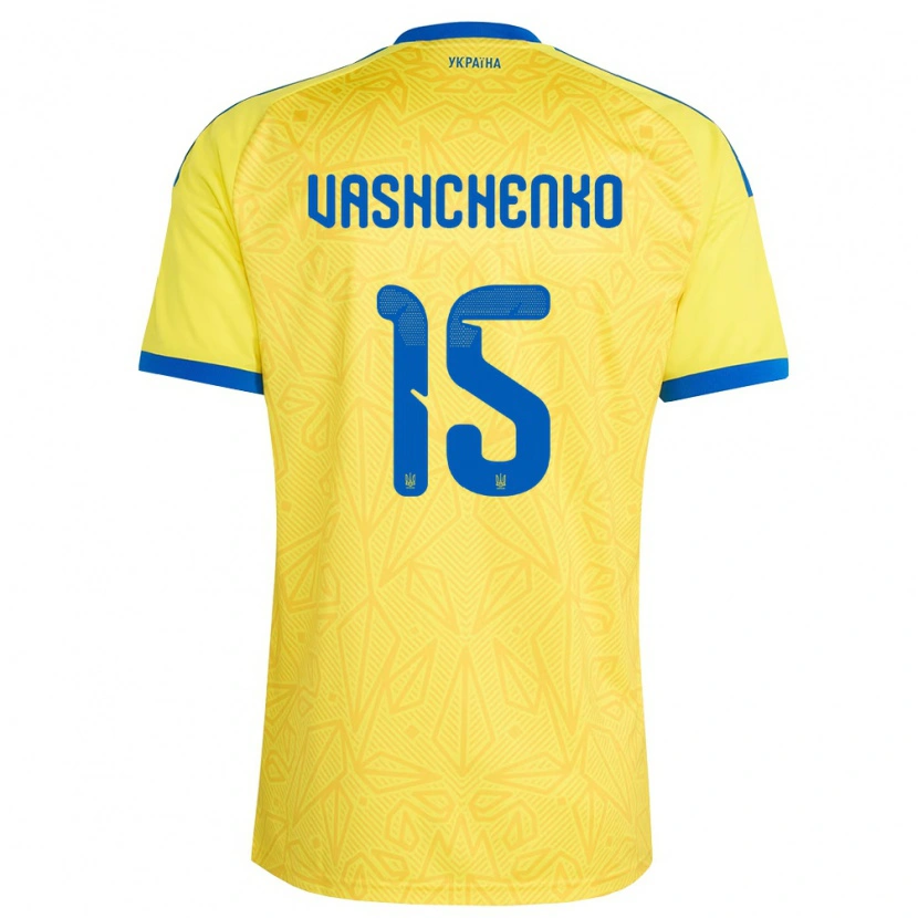 Danxen Pánské Ukrajina Daniil Vashchenko #15 Žlutá Modrá Domů Hráčské Dresy 26-28 Dres