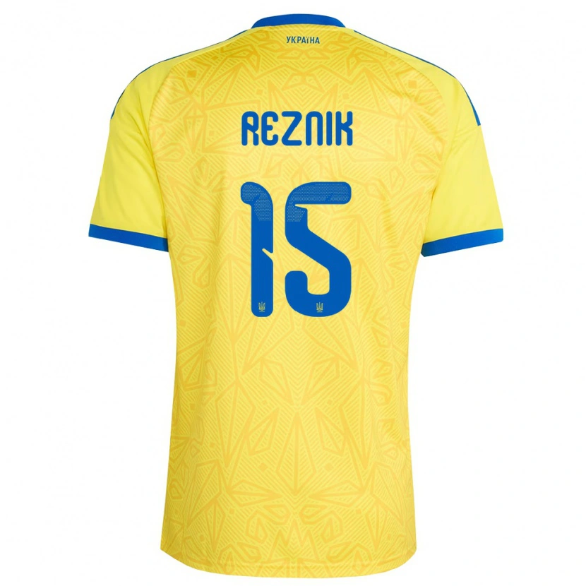 Danxen Pánské Ukrajina Tymofiy Reznik #15 Žlutá Modrá Domů Hráčské Dresy 26-28 Dres