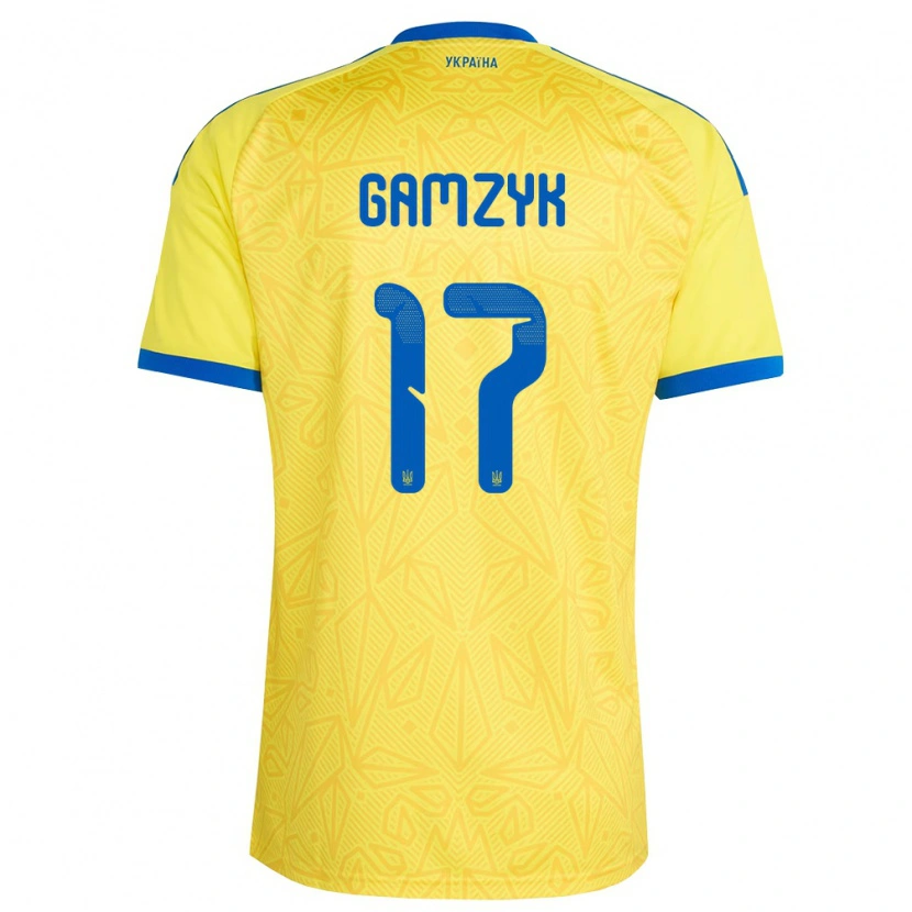 Danxen Pánské Ukrajina Andriy Gamzyk #17 Žlutá Modrá Domů Hráčské Dresy 26-28 Dres