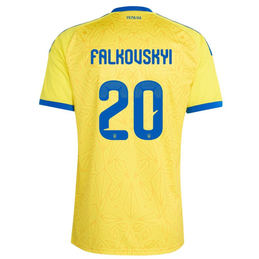 Danxen Pánské Ukrajina Yegor Falkovskyi #20 Žlutá Modrá Domů Hráčské Dresy 26-28 Dres