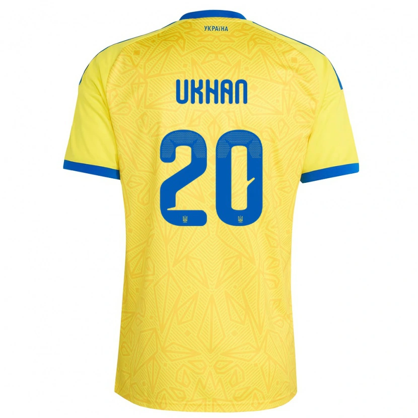 Danxen Pánské Ukrajina Artur Ukhan #20 Žlutá Modrá Domů Hráčské Dresy 26-28 Dres