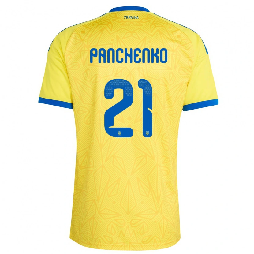 Danxen Pánské Ukrajina Matviy Panchenko #21 Žlutá Modrá Domů Hráčské Dresy 26-28 Dres