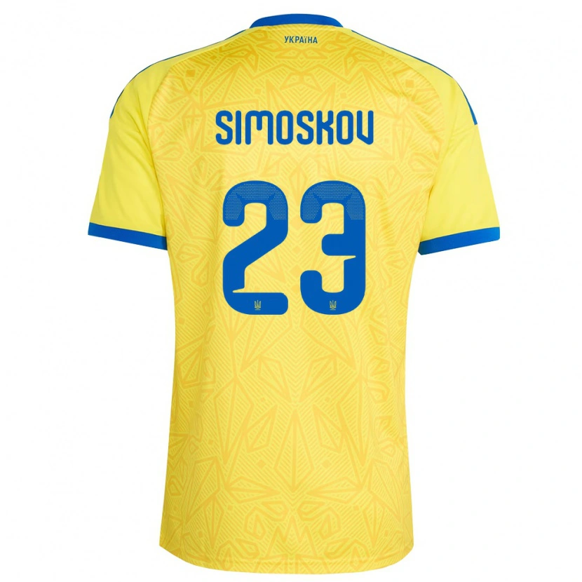 Danxen Pánské Ukrajina Aleksander Simoskov #23 Žlutá Modrá Domů Hráčské Dresy 26-28 Dres
