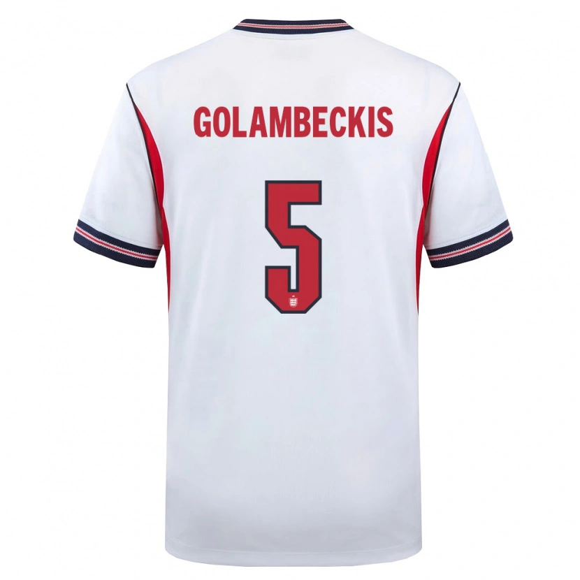 Danxen Pánské Anglie Airidas Golambeckis #5 Bílá Námořnická Červená Domů Hráčské Dresy 26-28 Dres