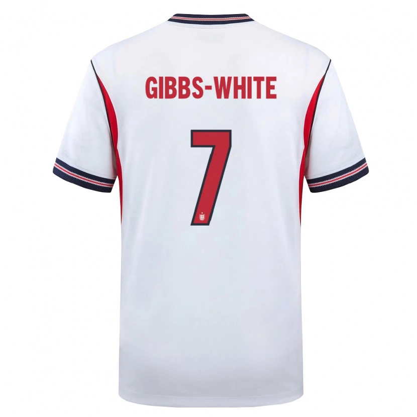 Danxen Pánské Anglie Morgan Gibbs-White #7 Bílá Námořnická Červená Domů Hráčské Dresy 26-28 Dres