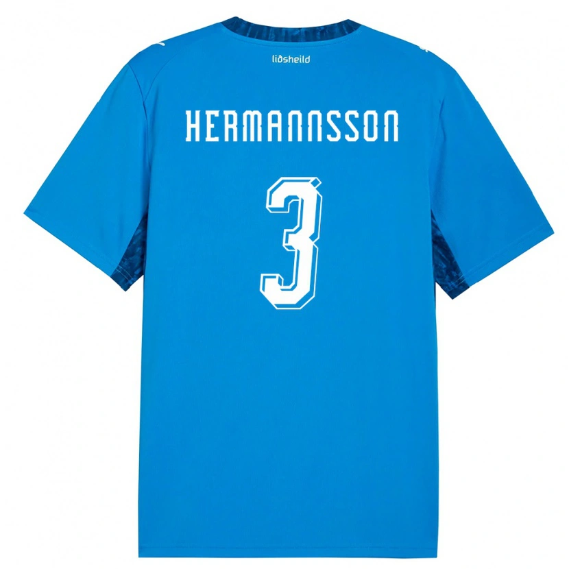 Danxen Pánské Island Hjörtur Hermannsson #3 Modrá Námořnická Domů Hráčské Dresy 26-28 Dres