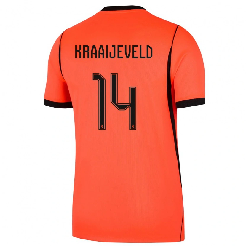Danxen Pánské Nizozemsko Thijs Kraaijeveld #14 Oranžová Černá Domů Hráčské Dresy 26-28 Dres