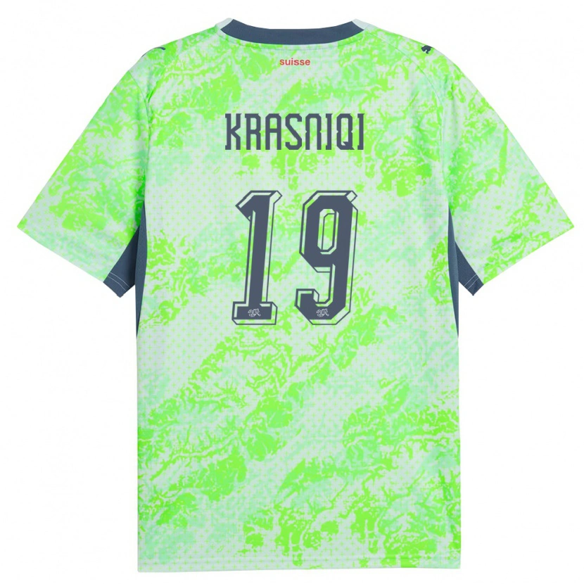 Danxen Pánské Švýcarsko Samuel Krasniqi #19 Zelená Námořnická Daleko Hráčské Dresy 26-28 Dres