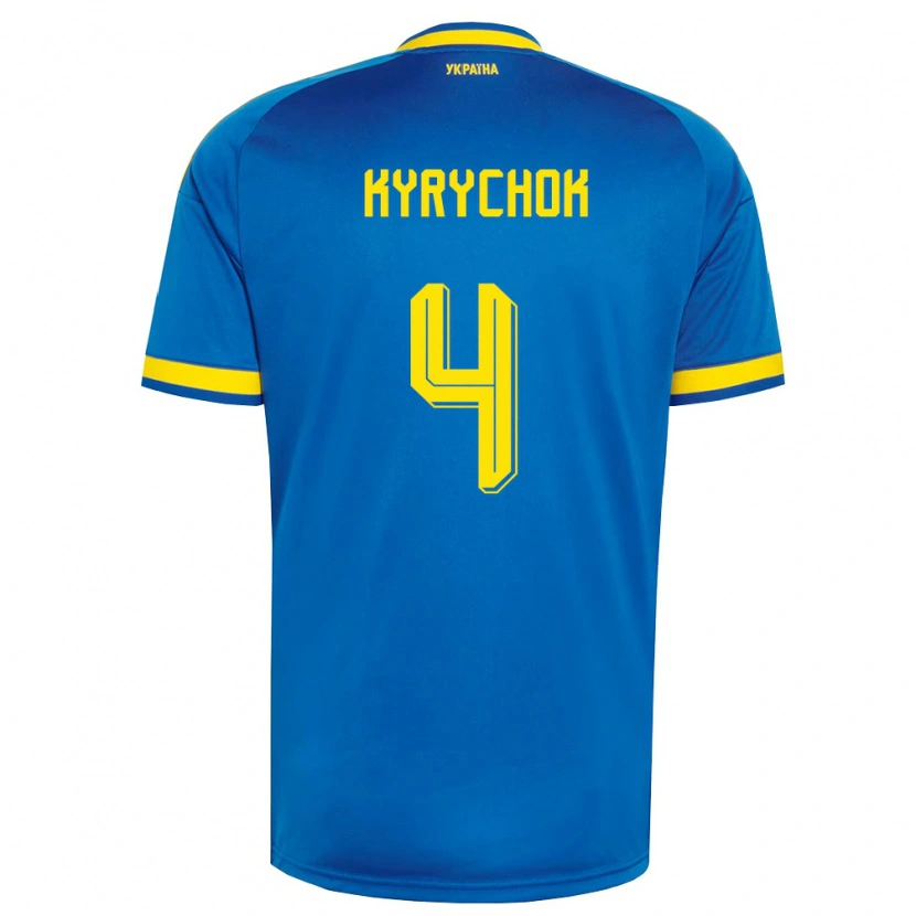 Danxen Pánské Ukrajina Mykola Kyrychok #4 Modrá Žlutá Námořnická Daleko Hráčské Dresy 26-28 Dres