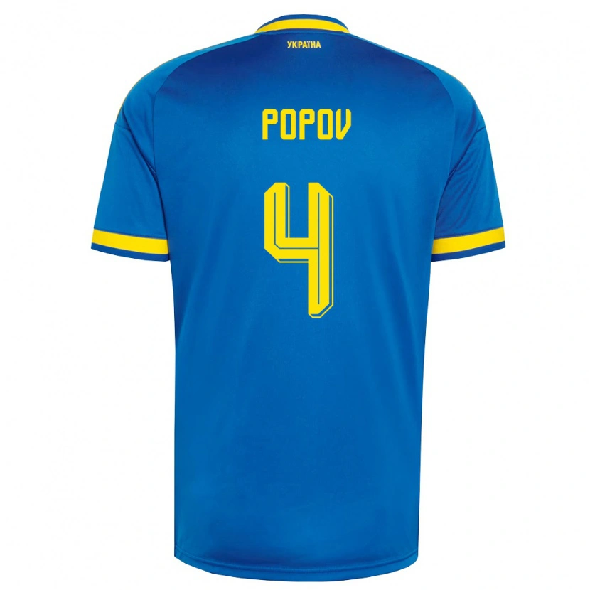 Danxen Pánské Ukrajina Denys Popov #4 Modrá Žlutá Námořnická Daleko Hráčské Dresy 26-28 Dres
