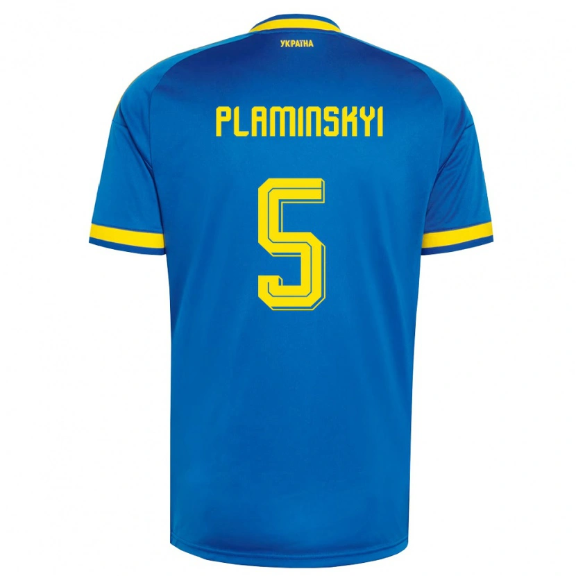 Danxen Pánské Ukrajina Denys Plaminskyi #5 Modrá Žlutá Námořnická Daleko Hráčské Dresy 26-28 Dres