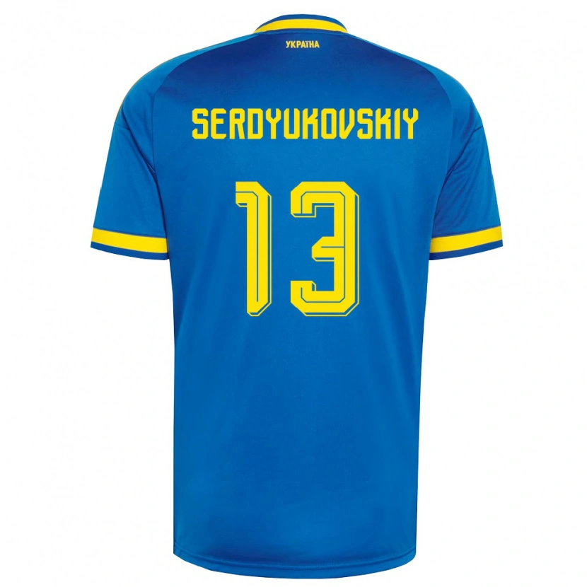 Danxen Pánské Ukrajina Svyatoslav Serdyukovskiy #13 Modrá Žlutá Námořnická Daleko Hráčské Dresy 26-28 Dres
