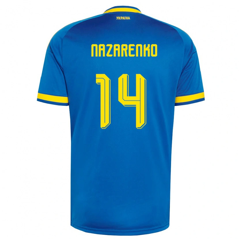 Danxen Pánské Ukrajina Oleksandr Nazarenko #14 Modrá Žlutá Námořnická Daleko Hráčské Dresy 26-28 Dres