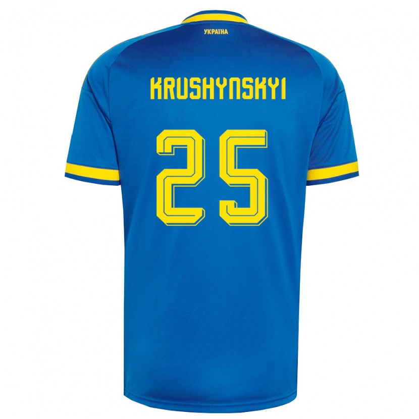 Danxen Pánské Ukrajina Borys Krushynskyi #25 Modrá Žlutá Námořnická Daleko Hráčské Dresy 26-28 Dres