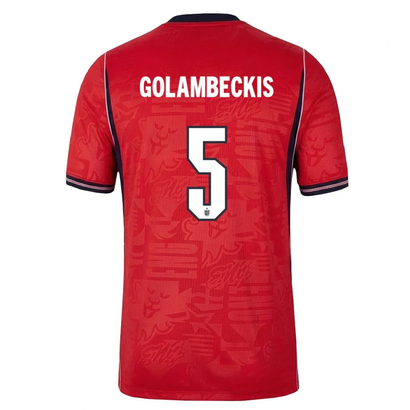 Danxen Pánské Anglie Airidas Golambeckis #5 Červená Námořnická Bílá Daleko Hráčské Dresy 26-28 Dres
