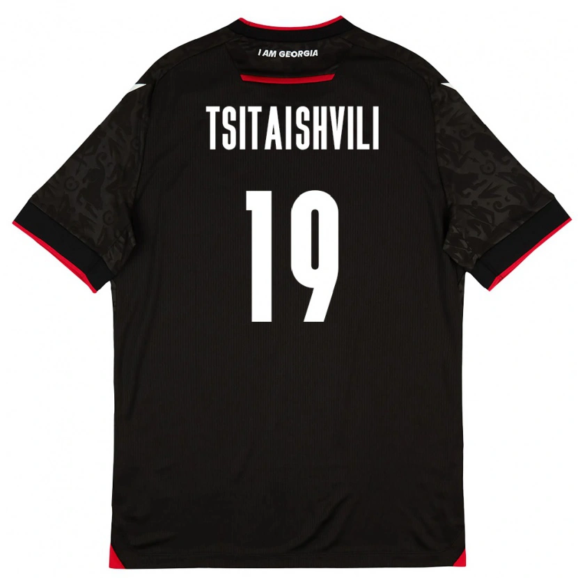 Danxen Pánské Georgia Giorgi Tsitaishvili #19 Černá Bílá Červená Daleko Hráčské Dresy 26-28 Dres