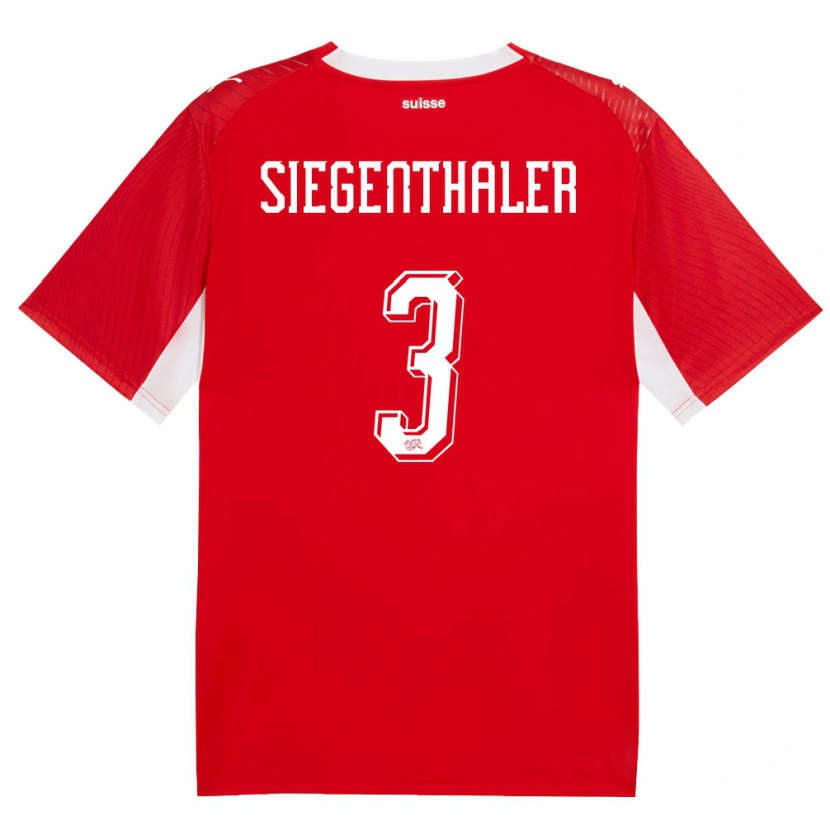 Danxen Dámské Švýcarsko Oliver Siegenthaler #3 Červená Bílá Domů Hráčské Dresy 26-28 Dres