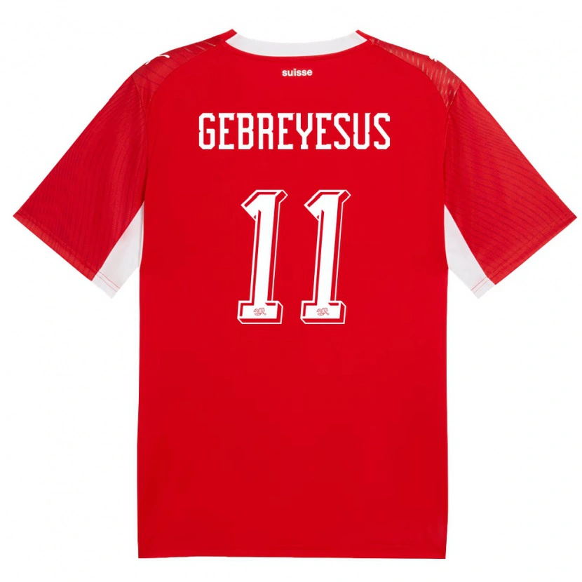 Danxen Dámské Švýcarsko Esey Gebreyesus #11 Červená Bílá Domů Hráčské Dresy 26-28 Dres