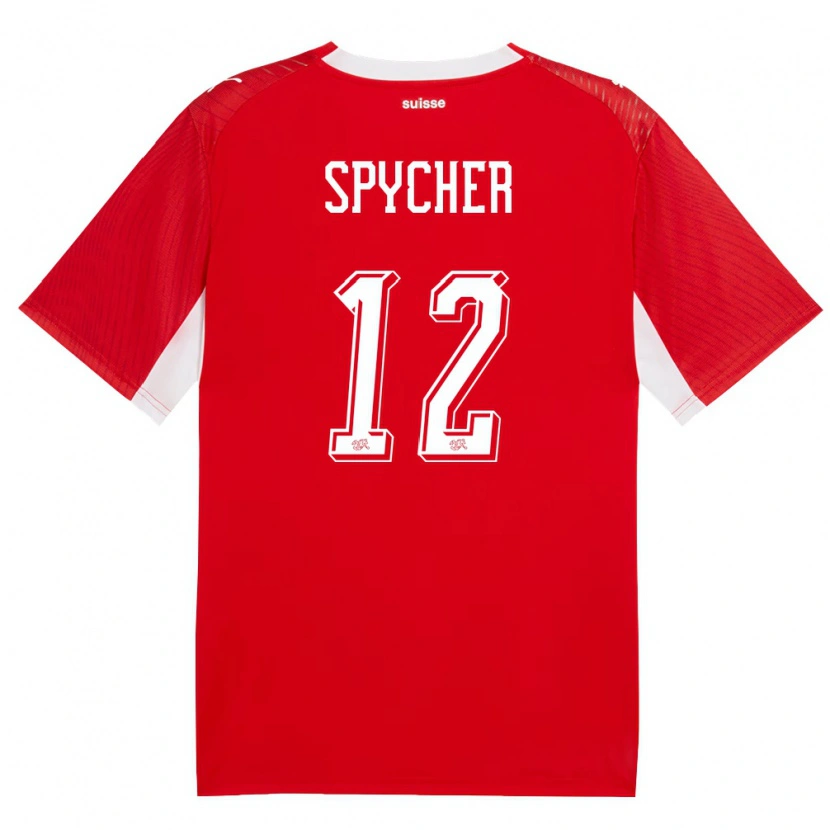 Danxen Dámské Švýcarsko Tim Spycher #12 Červená Bílá Domů Hráčské Dresy 26-28 Dres