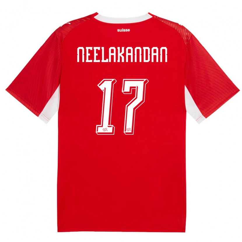 Danxen Dámské Švýcarsko Ranjan Neelakandan #17 Červená Bílá Domů Hráčské Dresy 26-28 Dres