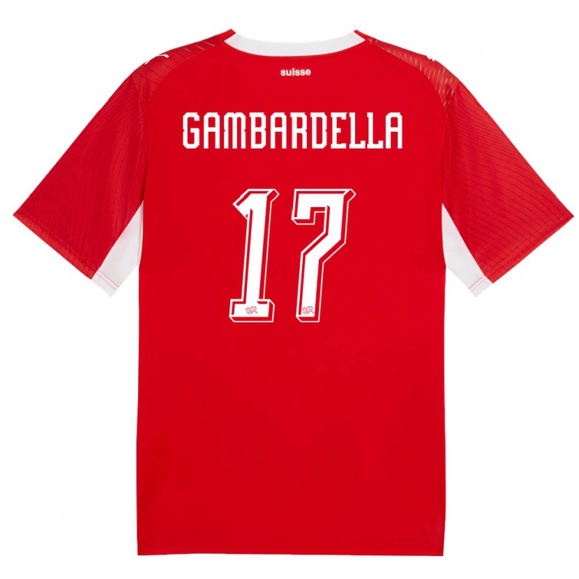 Danxen Dámské Švýcarsko Matteo Gambardella #17 Červená Bílá Domů Hráčské Dresy 26-28 Dres