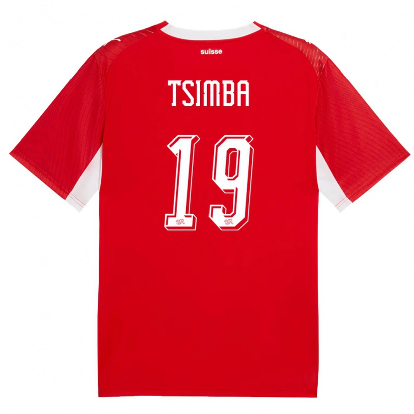 Danxen Dámské Švýcarsko Emmanuel Tsimba #19 Červená Bílá Domů Hráčské Dresy 26-28 Dres