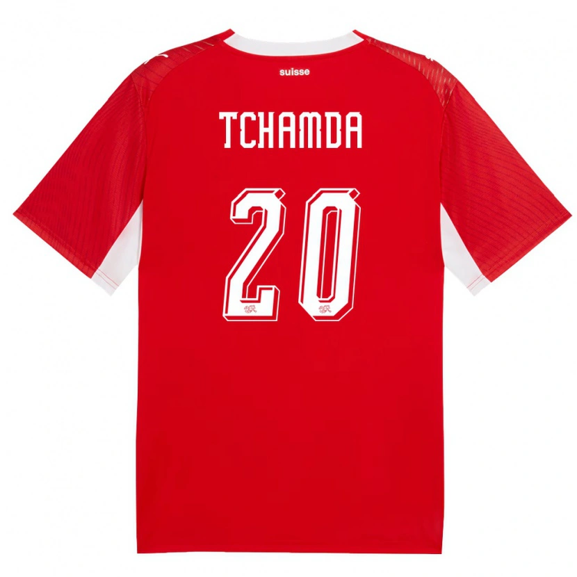 Danxen Dámské Švýcarsko Aaron Tchamda #20 Červená Bílá Domů Hráčské Dresy 26-28 Dres