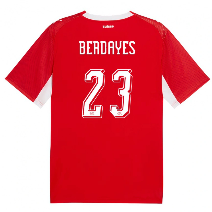 Danxen Dámské Švýcarsko Théo Berdayes #23 Červená Bílá Domů Hráčské Dresy 26-28 Dres