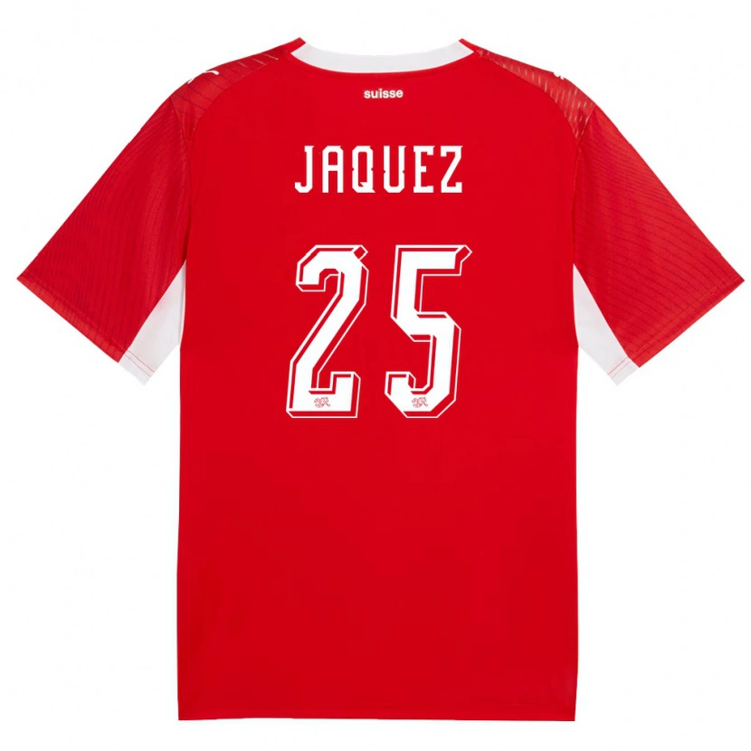 Danxen Dámské Švýcarsko Luca Jaquez #25 Červená Bílá Domů Hráčské Dresy 26-28 Dres