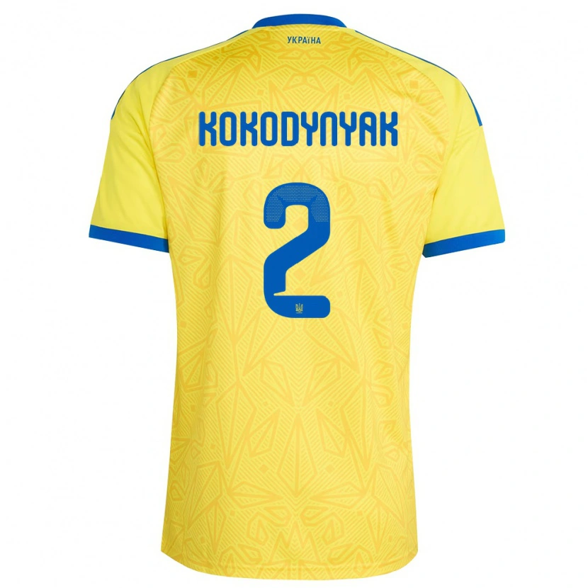 Danxen Dámské Ukrajina Yuriy Kokodynyak #2 Žlutá Modrá Domů Hráčské Dresy 26-28 Dres