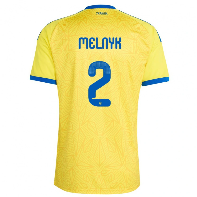 Danxen Dámské Ukrajina Mykyta Melnyk #2 Žlutá Modrá Domů Hráčské Dresy 26-28 Dres